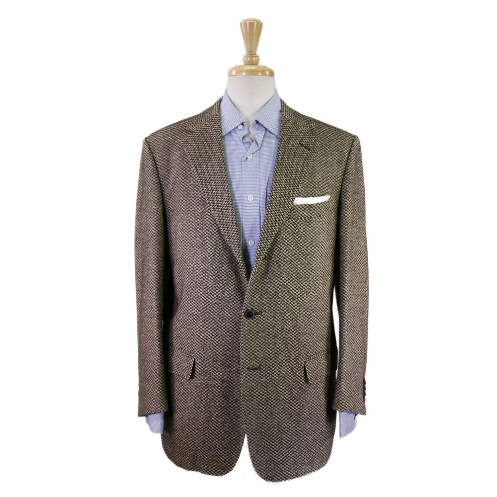 Ermenegildo Zegna Brown Black Tweed Knit Wool Camel Silk Blazer Jakcet 42R